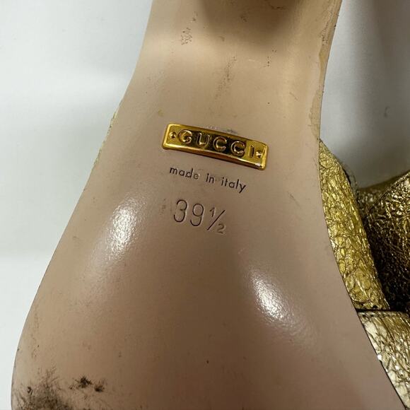 Gucci Marmont GG Mules Gold Leather Sandals - Picture 11 of 11